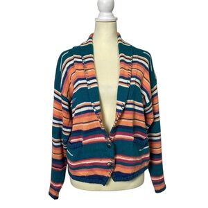 Vintage Santa Fe Ramie Cotton Blend Colorful Knit Cardigan Women's size Large